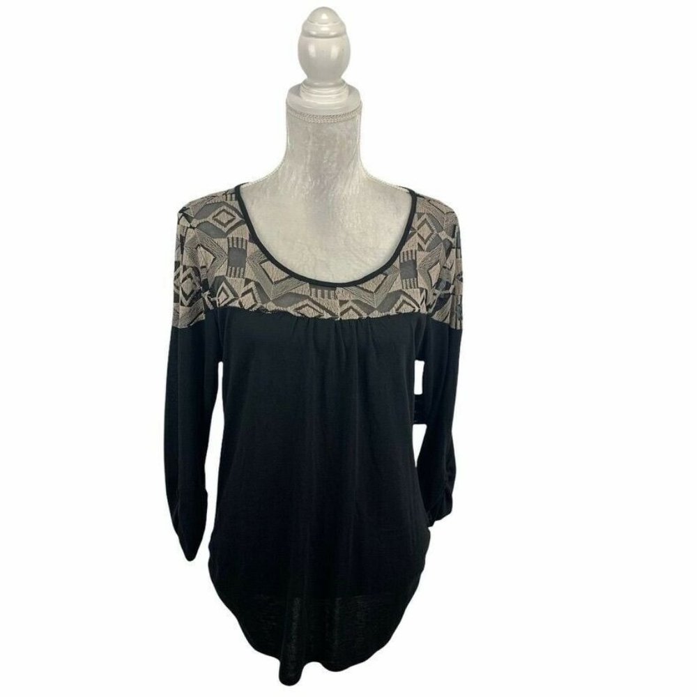 Corvia Black Semi-sheer Top Embroidered Mesh Yoke